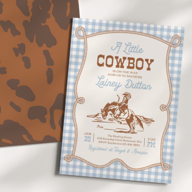 Blue Gingham Western Baby Shower Invitation (Creator Uploaded)
