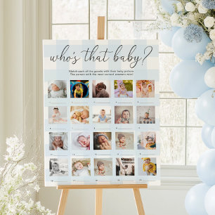 Blue Gingham Who's That Baby 20 Photo Game Poster