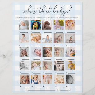 Blue GIngham Who's That Baby 25 Photo Game Flyer