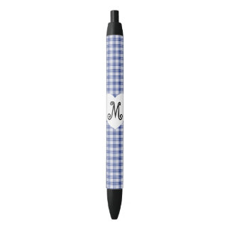 Blue Gingham with a Heart Black Ink Pen