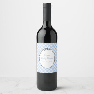 Blue Gingham with Bow Wine Label