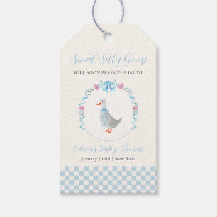 Blue Gingham Woodland Silly Goose Baby Shower Gift Tags
