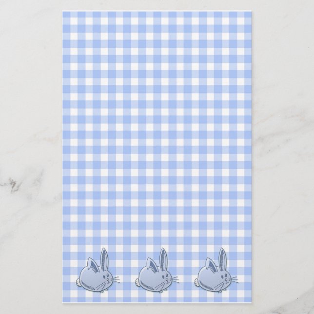 blue ginham and bunnies stationery (Front)