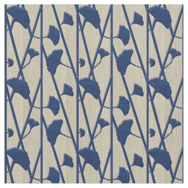 blue ginkgo fabric (Close Up)