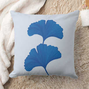 Blue Ginkgo Leaf  Customizable Background Colors  Throw Pillow