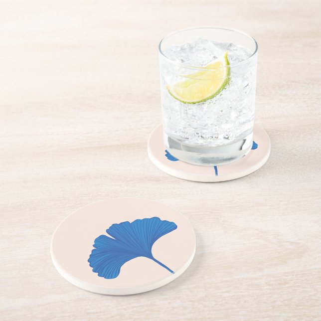 Blue Ginkgo Leaf  Customizable Background Colours  Coaster (Side)