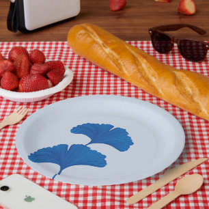 Blue Ginkgo Leaf  Customizable Background Colours  Paper Plate