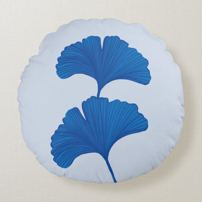 Blue Ginkgo Leaf  Customizable Background Colours  Round Pillow (Front)
