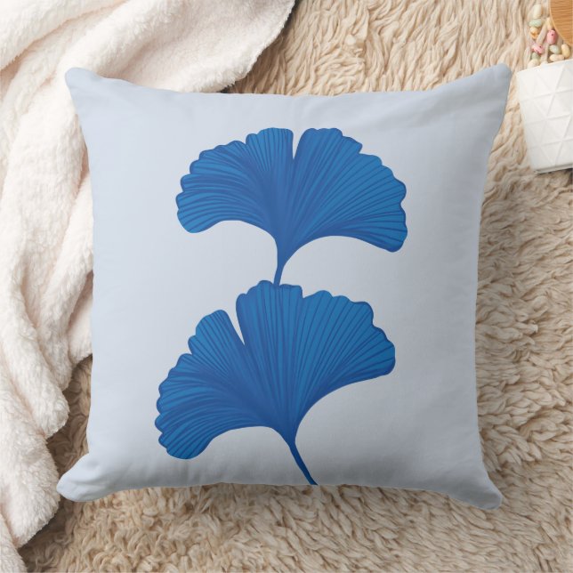 Blue Ginkgo Leaf  Customizable Background Colours  Throw Pillow (Blanket)