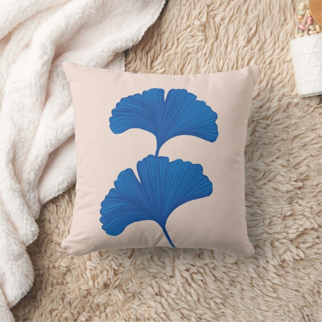 Blue Ginkgo Leaf  Customizable Background Colours  Throw Pillow (Blanket)