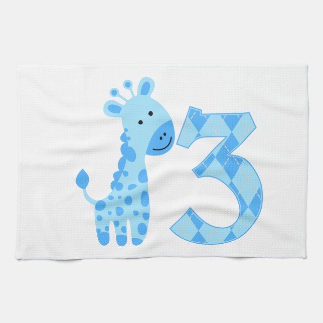 Blue Giraffe 3rd Birthday Kitchen Towel (Horizontal)