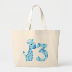 Blue Giraffe 3rd Birthday Large Tote Bag