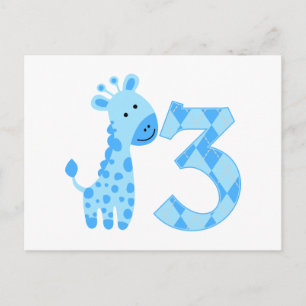 Blue Giraffe 3rd Birthday Postcard