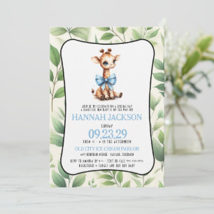 Blue Giraffe Baby Shower Invitation