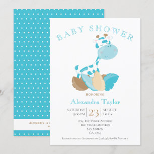 Blue Giraffe Baby Shower Personalized Invitation