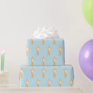 Blue Giraffe Birthday Party Gift Wrapping Paper