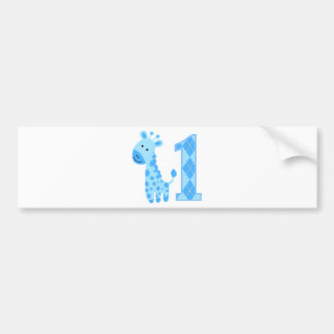 Blue Giraffe First Birthday Bumper Sticker