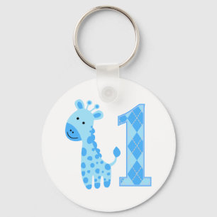Blue Giraffe First Birthday Keychain