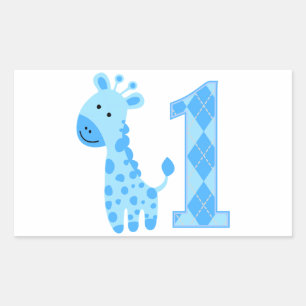 Blue Giraffe First Birthday Sticker