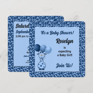 Blue Giraffe for Boys Baby Shower Invitation