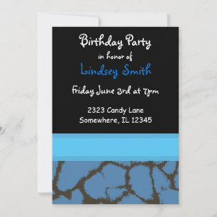 Blue Giraffe Fur Pattern Birthday Invitation