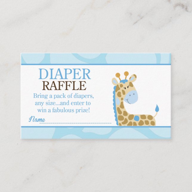 Blue Giraffe Jungle Baby Shower Diaper Raffle Enclosure Card (Front)