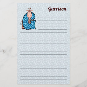 Blue Giraffe Mongrammed "G" Lined Stationery