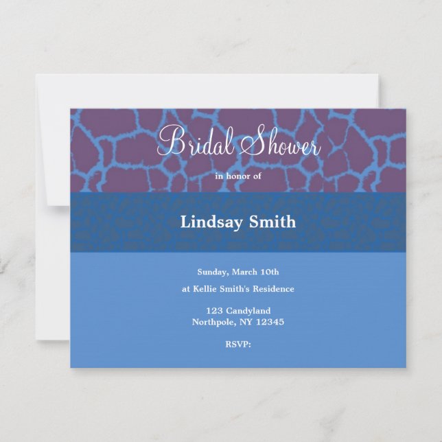 Blue Giraffe Pattern Bridal Shower Invitation (Front)