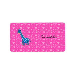 Blue giraffe pink hearts label