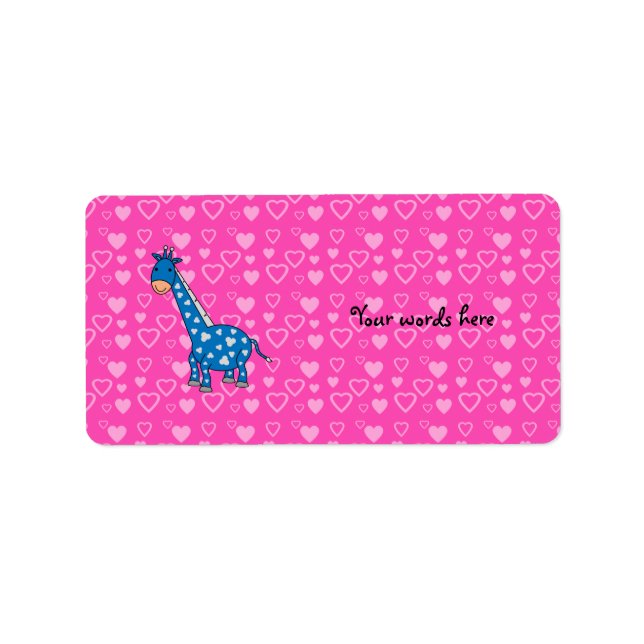 Blue giraffe pink hearts label (Front)