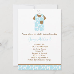 Blue Giraffe Print Baby Shower Invitations