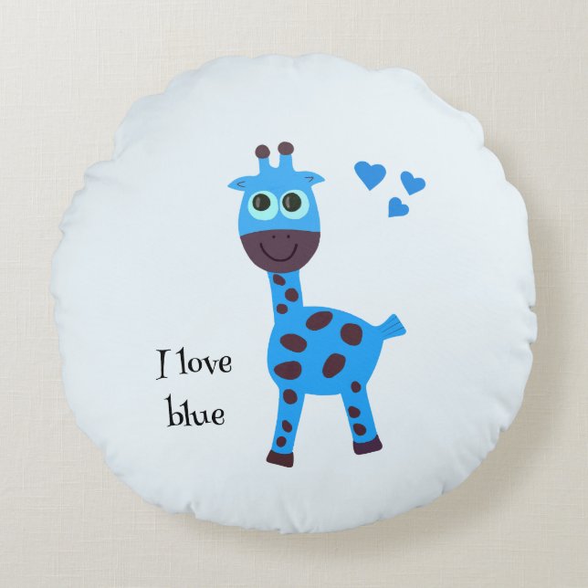 Blue giraffe round pillow (Front)
