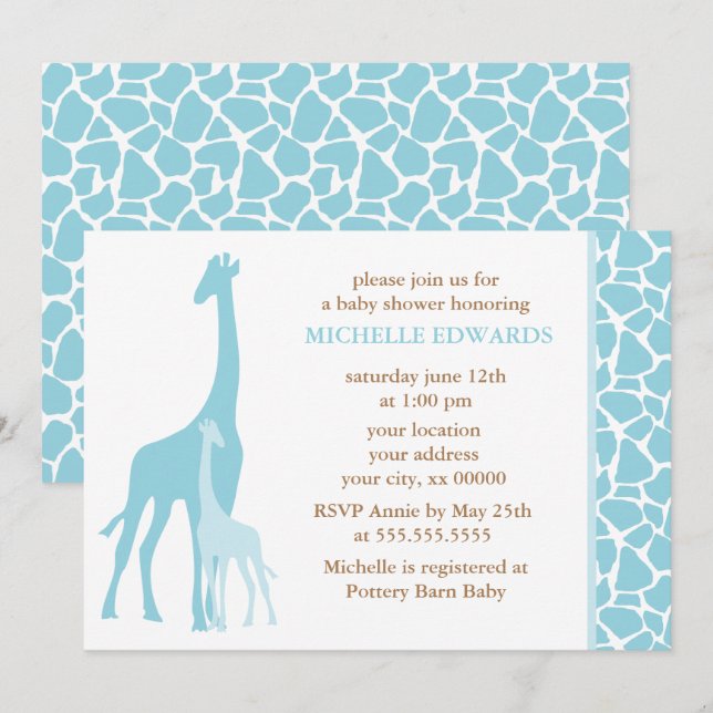 Blue Giraffes Boy Baby Shower Invitation (Front/Back)