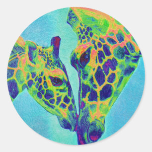 blue giraffes classic round sticker