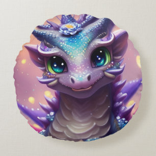 Blue Girl Dragon Round Pillow