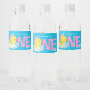 Blue Girl Duck 1st Birthday Nutrition Facts Back Water Bottle Label