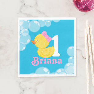 Blue Girl Rubber Duck Personalized Birthday Napkin