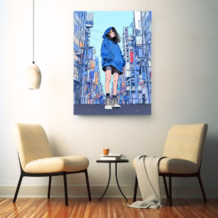 Blue Girl｜Sushi JK Generative ai  Canvas Print