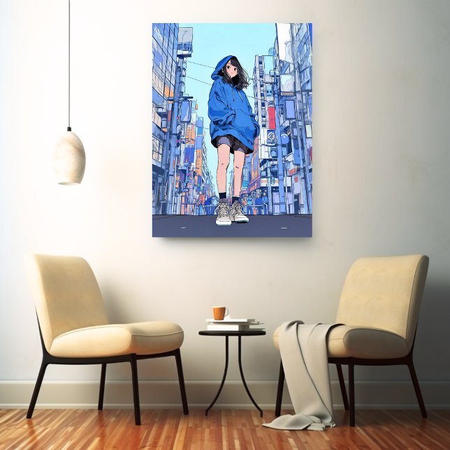 Blue Girl｜Sushi JK Generative ai  Canvas Print (Creator Uploaded)