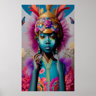 Blue girl with gold ancient crown poster