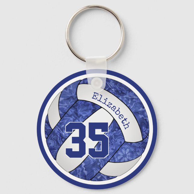 blue girls volleyball team colours name number keychain (Front)