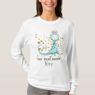 *~* Blue Girly Dragon Dinosaur Glitter Flowers T-Shirt