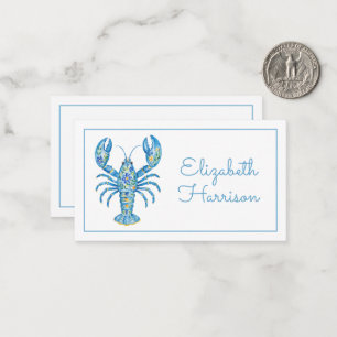 Blue Girly Floral Lobster Personalized Card