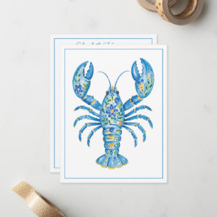 Blue Girly Floral Lobster Personalized Card