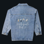 Blue girly modern champagne script bachelorette denim jacket<br><div class="desc">Blue girly modern champagne script bachelorette design</div>