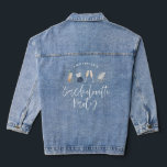 Blue girly modern champagne script bachelorette denim jacket<br><div class="desc">Blue girly modern champagne script bachelorette design</div>