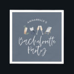 Blue girly modern champagne script bachelorette napkin<br><div class="desc">Navy blue summery girly modern champagne script bachelorette party design.</div>