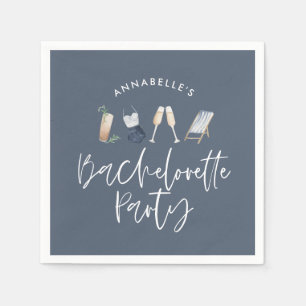 Blue girly modern champagne script bachelorette napkin