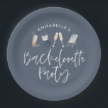Blue girly modern cocktail script bachelorette paper plate<br><div class="desc">Navy blue summery girly modern cocktail script bachelorette party design.</div>