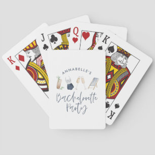 Blue girly modern cocktail script bachelorette playing cards